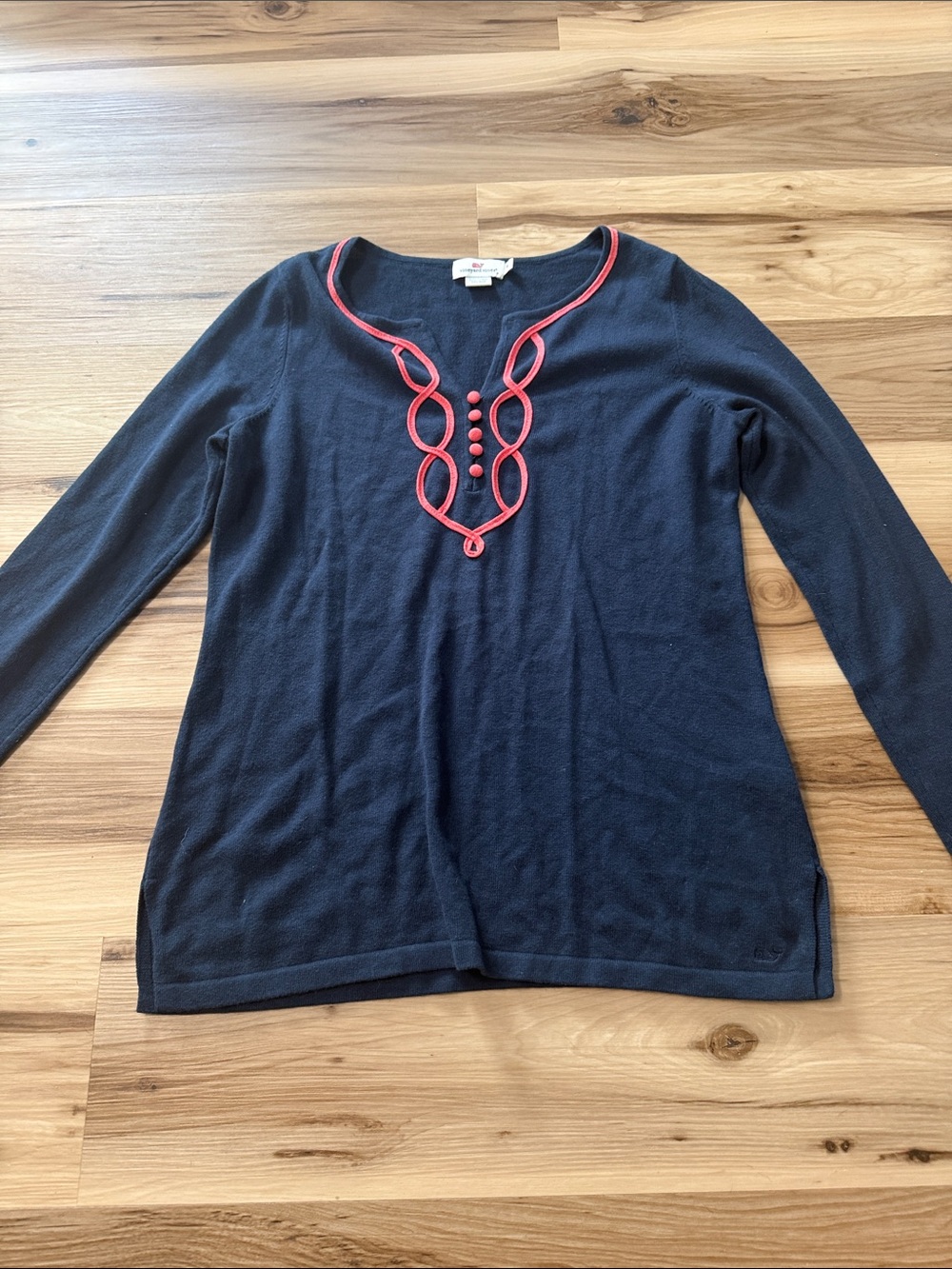 Women's Navy Long-Sleeve Top with Coral Trim
